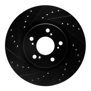 Acura RL Brake Rotor (1) - Front Left - R1 Concepts - Drilled & Slotted - Black - `05-`12